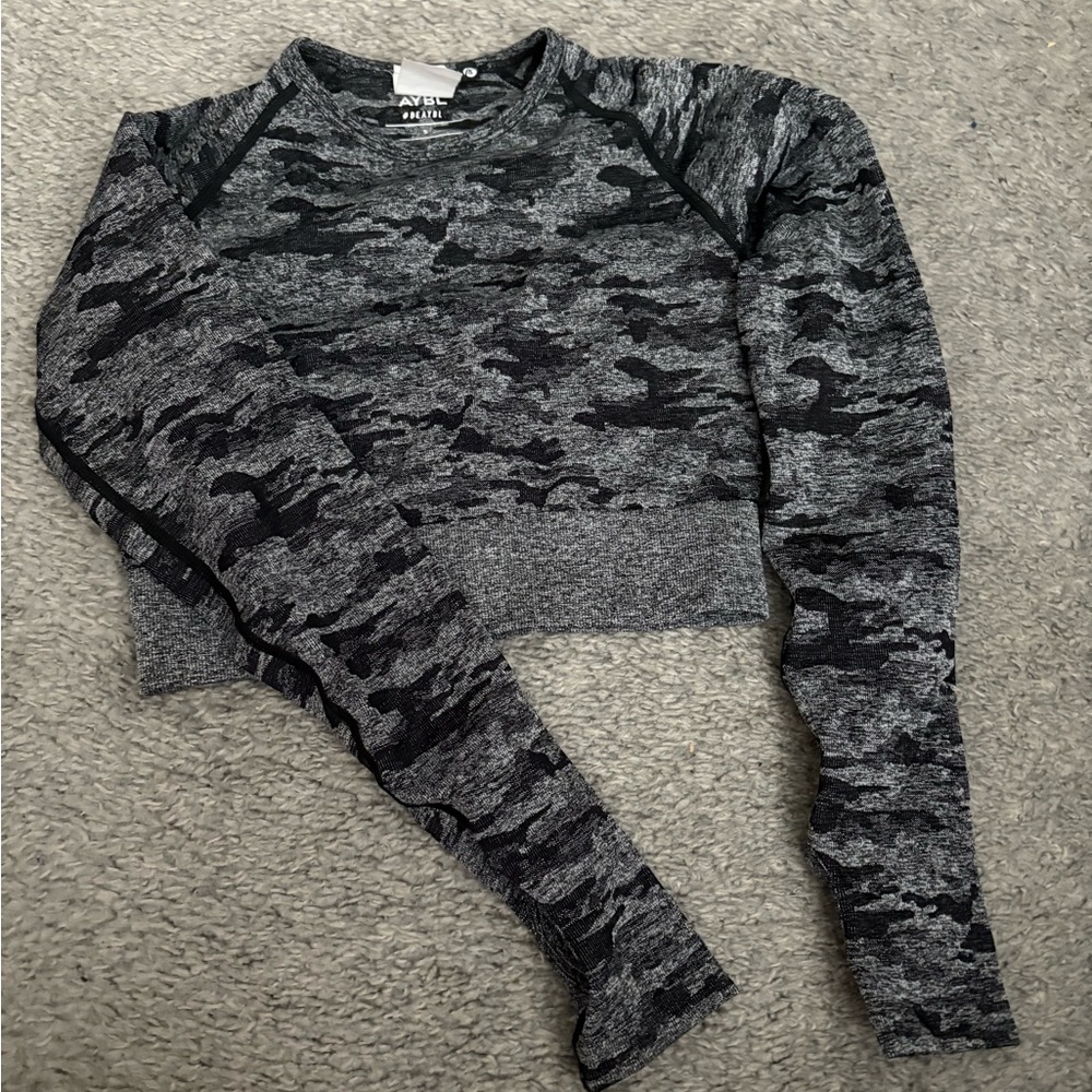 AYBL Black Camo Long Sleeve Crop Top